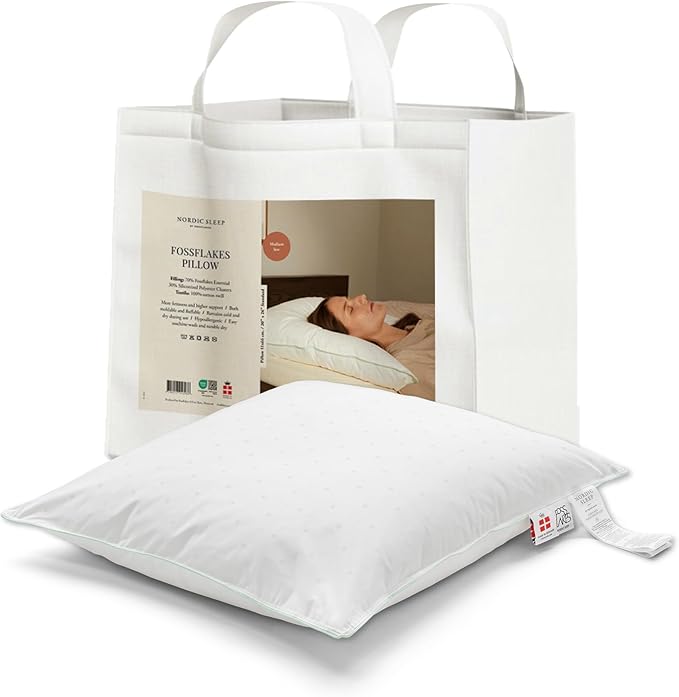 Nordic Sleep, Bed Pillow Hypoallergenic Supportive with Down Alternate, Breathable and Machine Washable, Ideal for Side and Back Sleepers (White Medium Low, Standard)