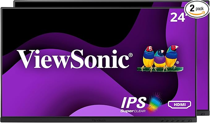ViewSonic VG2448A-2_H2 24 Inch Dual Pack Head-Only 1080p IPS Monitor with Ultra-Thin Bezels, HDMI, DisplayPort, USB, and VGA for Home and Office,Black