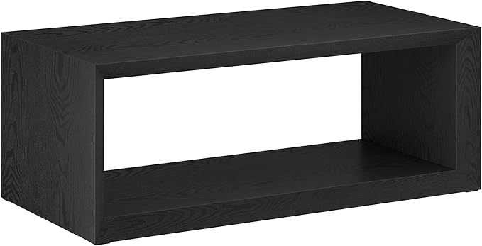 Henn&Hart 48" Rectangular Wood Coffee Table with Open Storage Shelf for Living Room, Family Room, or Office, Black Grain