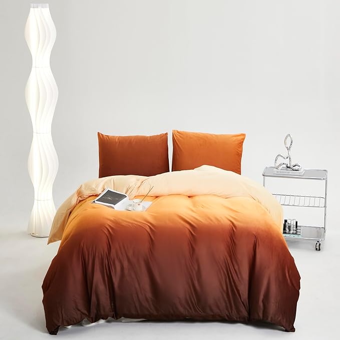 CLOTHKNOW Orange Yellow King Size Comforter Set 3Pcs Fluffy Bedding Comforter Sets Dark Yellow Comforter Soft Caramel Comforter with 2 x Pillowcases