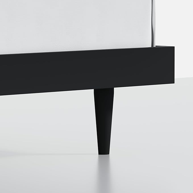 HavenWood Modern Solid Wood Platform Bed Base with Inset Wood Legs – No Box Spring Needed,Fast Assembly – Queen Size in Black (No Headboard)