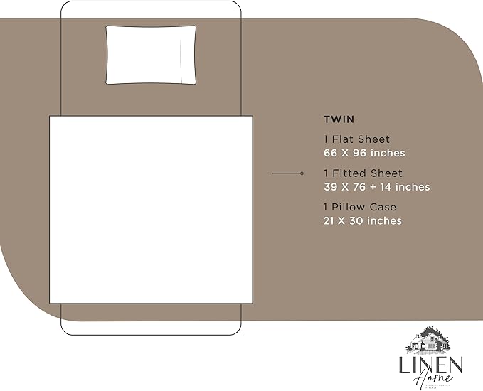 Linen Home 100% Cotton Percale Sheets Twin Size, Taupe, Deep Pocket, 3 Pieces Set - 1 Flat, 1 Deep Pocket Fitted Sheet and 1 Pillowcase, Crisp Cool and Strong Bed Linen