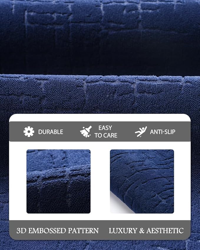 AMOAMI-Bath Mat-Absorbent Quick Dry Bathroom Floor Mats-Washable Rubber Backing Bath Mats for Bathroom Rugs Fit Under Door-Bath Rug for in Front of Sink Bathtub Shower Room, Navy 24''x48''