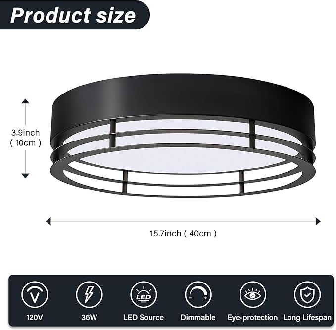 Dimmable Black Flush Mount Ceiling Light, Modern Round LED Ceiling Lights Fixture, Kitchen Flushmount Light for Bedroom Hallway Kitchen 2700 K-6000 K 5CCT