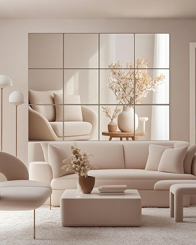 12" x 12" 12Pcs Full Length Wall Mirror Tiles, Frameless Wall Mounted Mirror Glass Wall Mirror for Home Gym, Door, Bedroom, Living Room