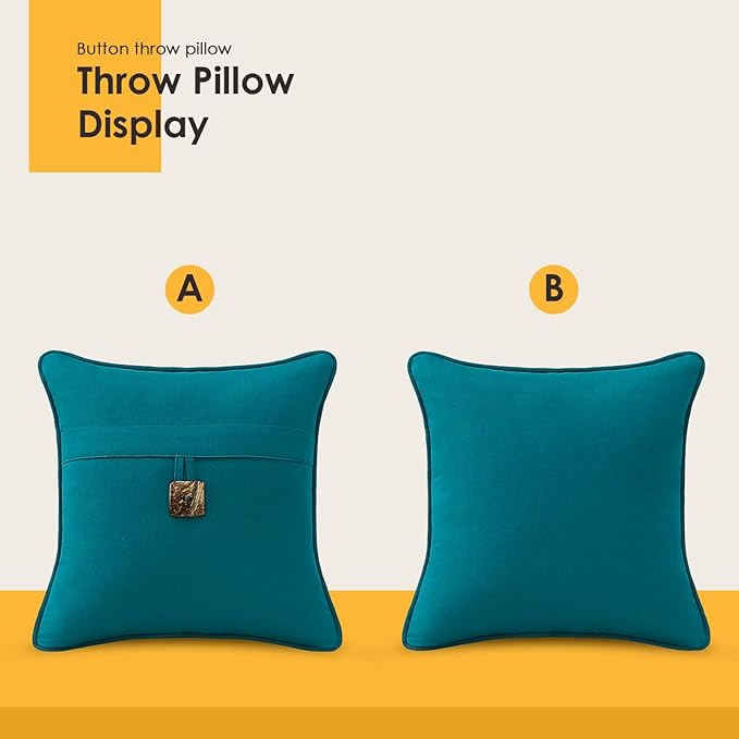 Outdoor Sunbrella Decorative Pillows with Coconut Button Pack of 4, 18" x 18" Outdoor Pillow Set for Couch Bed Throw Patio Sofa, Spectrum Peacock