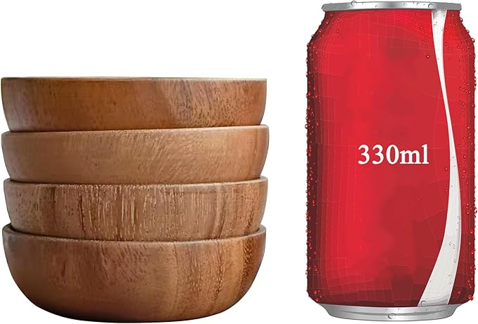 muso wood Wooden Dipping Bowls, 4 Pack Sauce Bowls, 2.5 oz Sauce Dish, Acacia Wood Sauce Bowls for Ketchup, Barbecue Sauce, Dressings, Appetizers