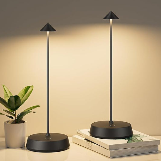 Cordless Table Lamp Rechargeable, Battery Operated 6000mAh Desk Lamp Touch Dimmable Lamp Outdoor Waterproof Portable Wireless Table Light, Small Table Lamp for Restaurant Bar/Outdoor (Black-2PC)