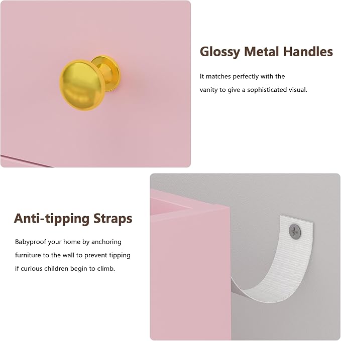 Vanity Desk with LED Lighted Mirror, 41.3" Makeup Vanity Table with Power Outlet and Lots Storage, 6 Drawers and Storage Shelves for Bedroom, Dressing Table with RGB Cabinets, Pink