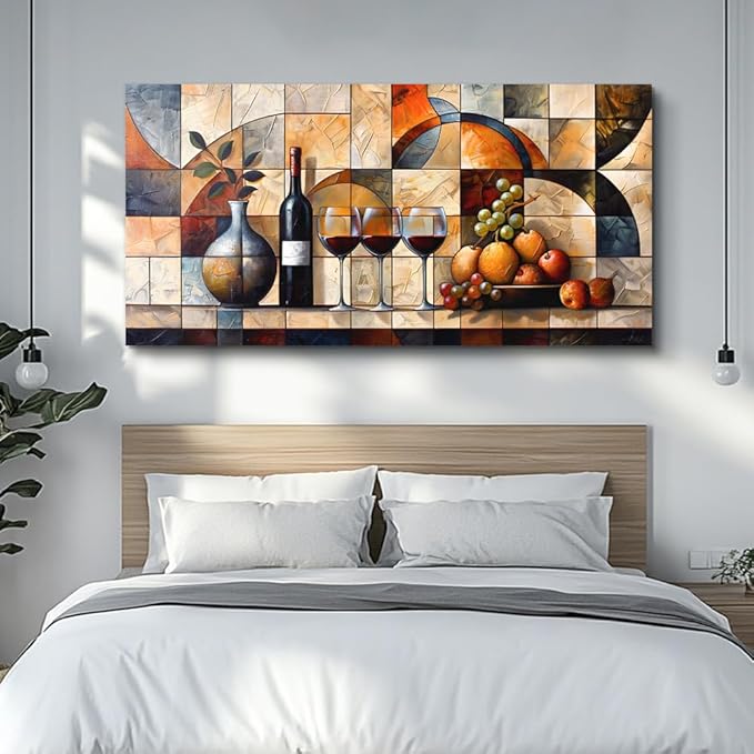 PHAOHUAXM Large Canvas Wall Art For Living Room Office Restaurant Wall Decor For Bedroom Abstract Wine Glass Oil painting Framed Decor Printing Artwork Farmhouse Home Decor Mural Aesthetics 30"X60"