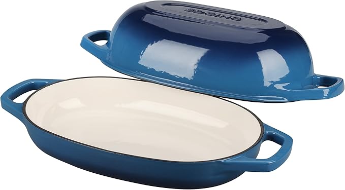 Enameled Cast Iron Dutch Oven Pot with Lid, Oval Dutch Oven for Bread Baking, Bread Oven for Homemade Sourdough Bread Baking, 5qt, Lake Blue