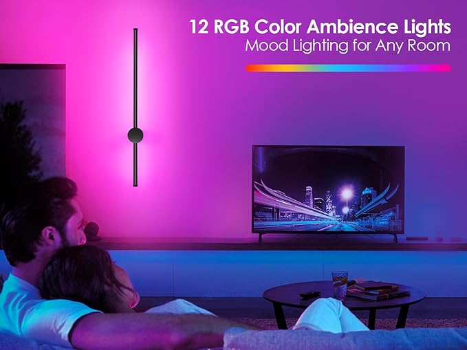 23.6 Inch Battery Operated Wall Sconce, 12000mAh Rechargeable Wall Sconce with Remote Control, Dimmable LED Wireless Wall Light for Bedroom, Living Room, 15 Colors, 180° Rotate, Black, 1 Pack