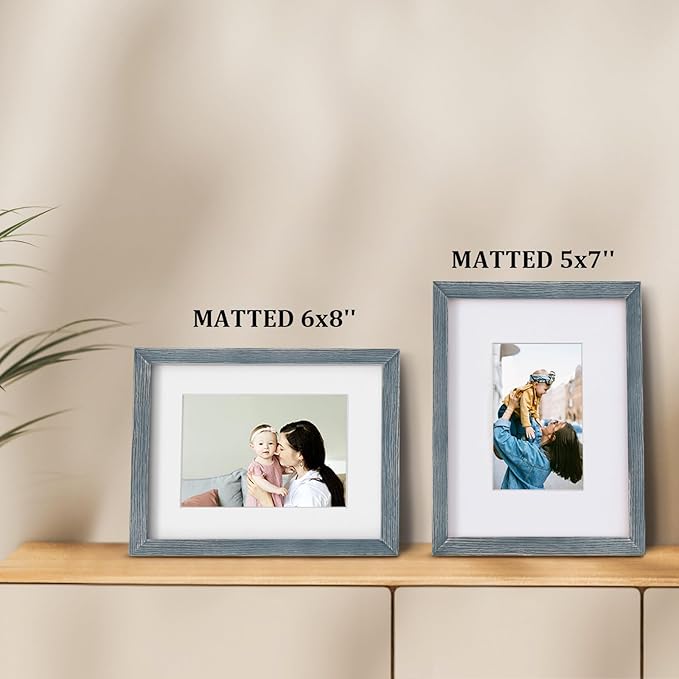 Egofine 9x12 Picture Frame Made of Solid Wood Covered by Plexiglass, Wood Frame for Pictures 5x7/6x8 with Mat or 9x12 without Mat, Tabletop and Wall Mounting Display, Rustic Blue