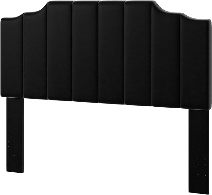Queen Size Headboard Only, Velvet Wall Mounted Headboard Queen Size for Adjustable Bed, Modern Vertical Channel Design with Curved Tufted Upholstered Head Board and Luxury Soft Padded, Black