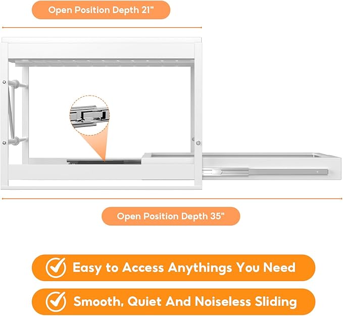 2-Tier Expandable Pull Out Cabinet Organizer, 21" Deep Heavy-Duty Slide Rail Slide Out Drawer Organizers with Adhesive Nano Film for Pots, Roll out Shelf Storage for Kitchen & Pantry Storage,White