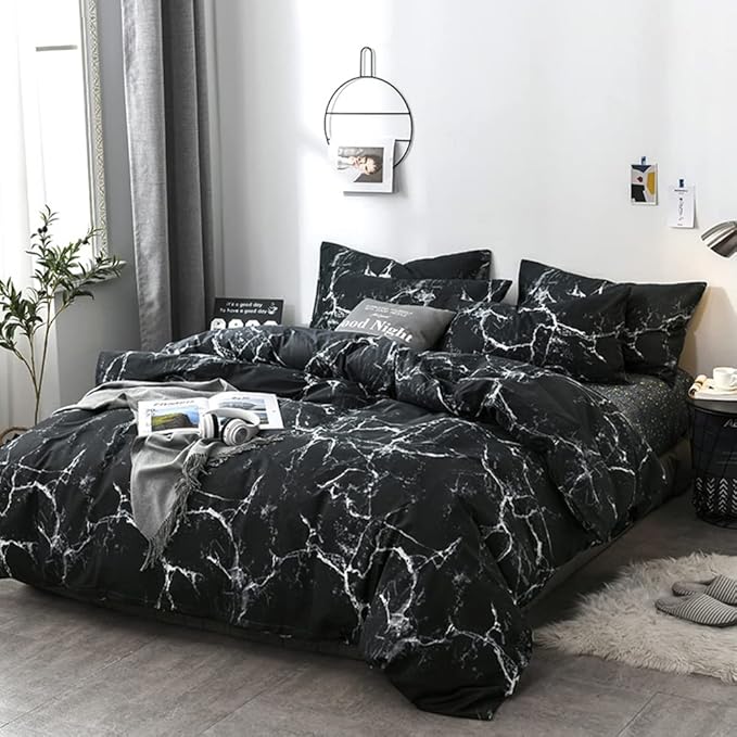 Luxlovery Black Marble Comforter Set California King Black and White Marble Bedding Comforter Set Women Men Gothic Abstract Comforter King Size Breathable Soft Cozy Blanket Quilts Comforter