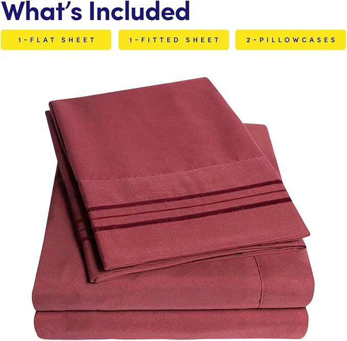1500 Supreme Collection California King Sheet Sets Burgundy - Luxury Hotel Bed Sheets and Pillowcase Set for California King Mattress - Extra Soft, Elastic Corner Straps, Deep Pocket Sheets Burgundy