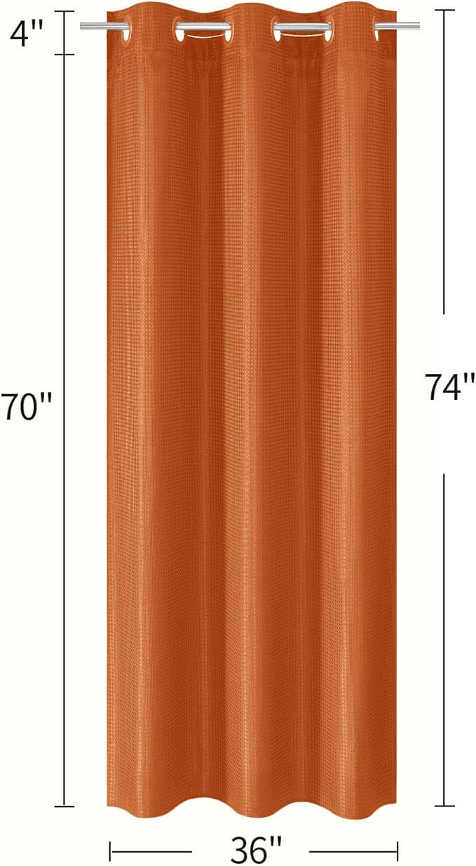 MitoVilla Orange Waffle Small Stall Shower Curtain 36 x 74, No Hooks Required Half Size Narrow Fabric Cloth Shower Curtain Set with Snap-in Liner for Modern Bathroom Decor, Burnt Orange