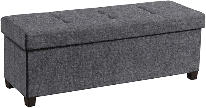 Ornavo Home 43 Inch Storage Ottoman, Large Storage Bench, Ottoman with Storage with Legs, Foot Rest Stool, Bedroom Bench - Dark Gray