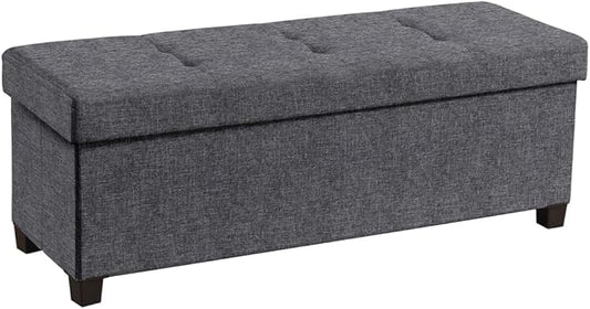 Ornavo Home 43 Inch Storage Ottoman, Large Storage Bench, Ottoman with Storage with Legs, Foot Rest Stool, Bedroom Bench - Dark Gray