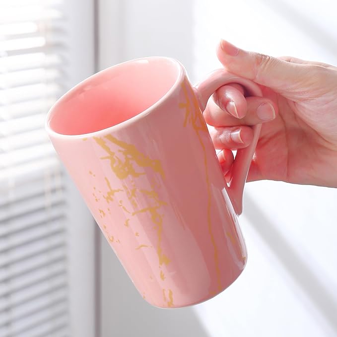 Porcelain Coffee Mugs, 12 Ounce, Set of 6, Pink | Hot Tea | Cappuccino | Mocha | Cocoa | Cups for Latte