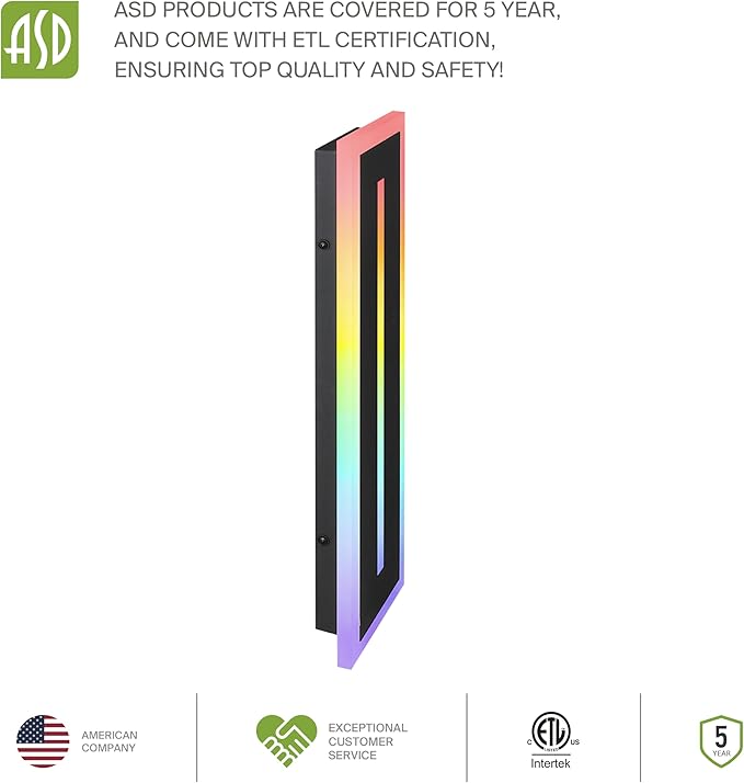 ASD LED 24" Long Wall Mount Light Fixture, Outdoor & Indoor Linear Sconce | RGBW, Smart, Waterproof, Anti-Rust, ETL Listed | 24W 1100LM 2700-6500K 100-277V | Exterior Porch Lighting | Black