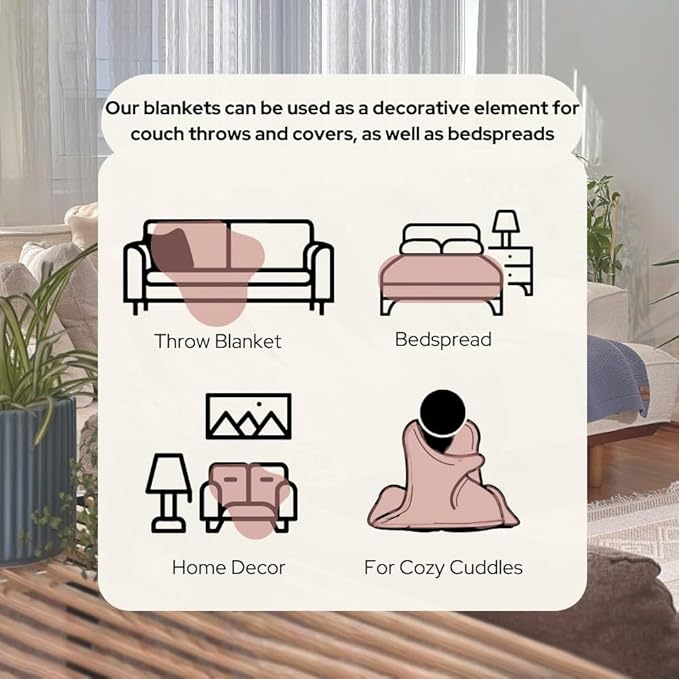 Dalisa 100% Organic Turkish Cotton Throw Blanket - GOTS Certified, Cozy - Perfect for Couch, Bed, and Home Decor - Boho Vintage Knit Alina (Pink, 60x80)