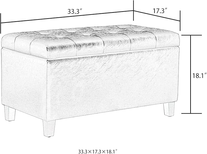 Joveco Storage Ottoman Bench, 33 Inches Faux Leather Rectangle Tufted Foot Stool for End Foot of Bed, Bedroom, Living Room, Black