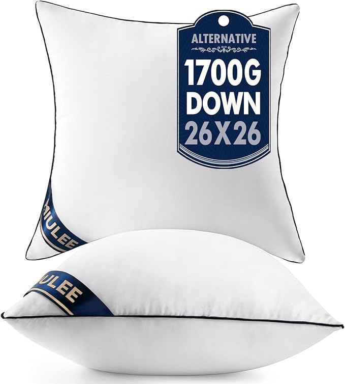 MIULEE 26x26 Euro Pillow Inserts Set of 2 Throw Pillows 26 Inch Premium Down Alternative Pillow Inserts Decorative Pillow Stuffer for Sofa, Couch (26x26 inch, Set of 2)