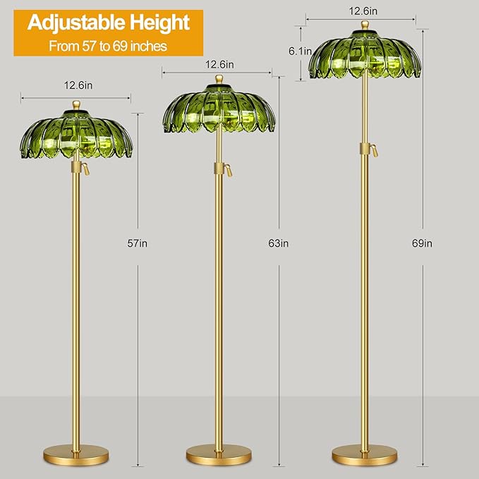 Gold Floor Lamps for Living Room Vintage Floor Lamp with Remote Control & Glass Lampshape,Mid Century Modern Standing Lamp with 3 Color Temperature Brass Flower Tall Floor Lamp for Bedroom Corner