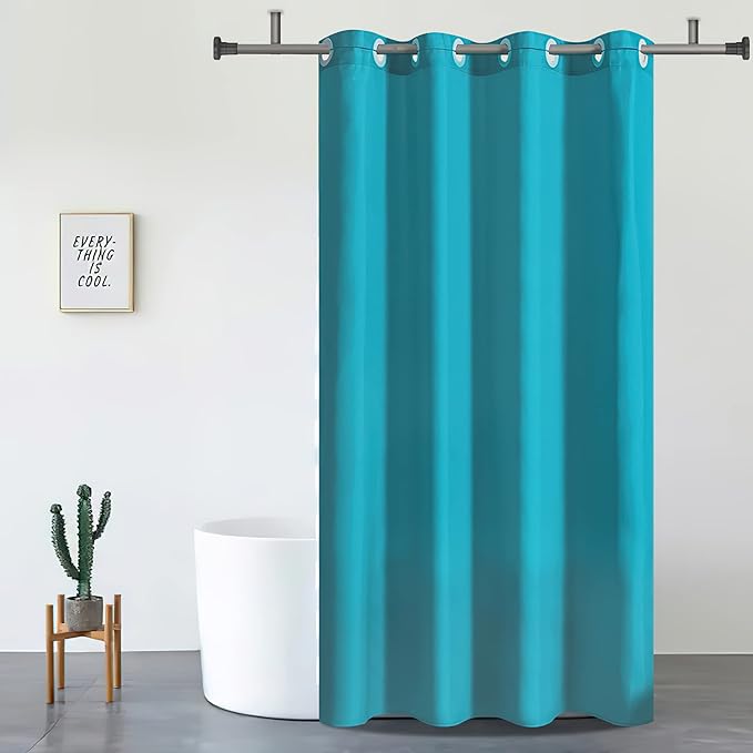 FurlinicNo Hook Fabric Shower Curtain,Small Stall Shower Curtain Liner,Bathroom Curtains with 6 Plastic Split Grommets,Waterproof & Machine Washable,Teal Blue,Half Narrow 48x72 Inch.