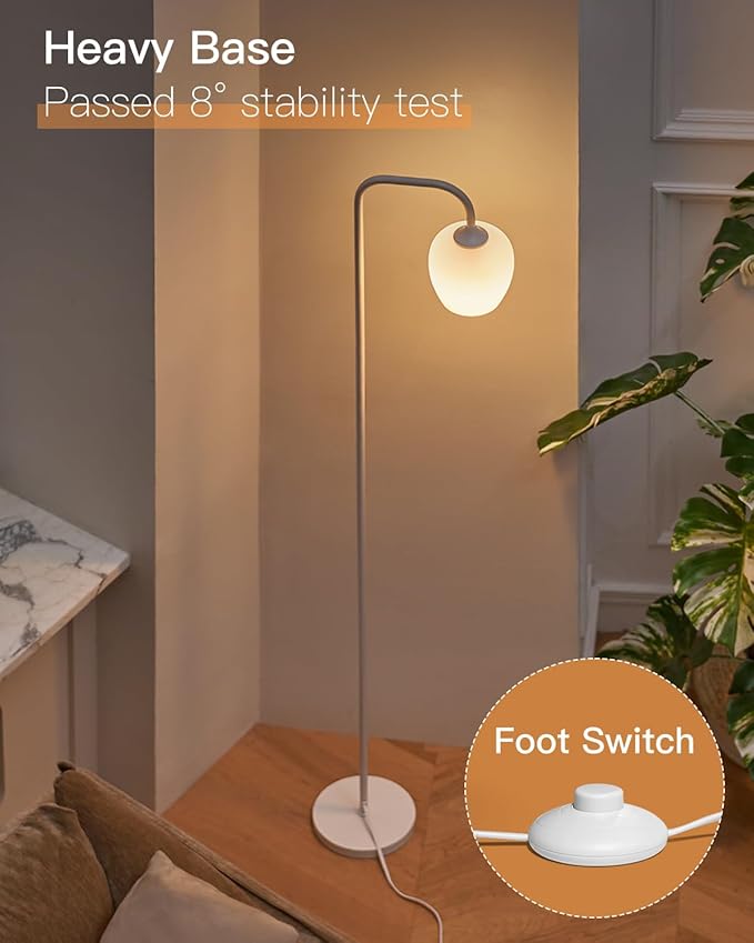 ONEWISH White Floor Lamp-Modern Standing Lamp for Living Room Bedroom, Opal Glass Lamp Shade, LED Bulb Included, for Reading Office, Simple Design Home Decor for Christmas Thanksgiving Day
