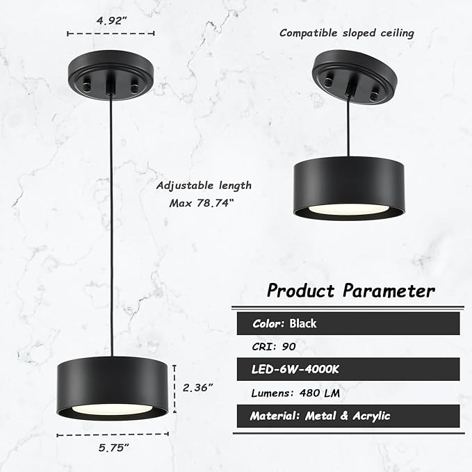 LED Black Pendant Lights Fixture Mini Pendant Lights for Kitchen Island Over Sink Bedroom Bathroom Dining Room