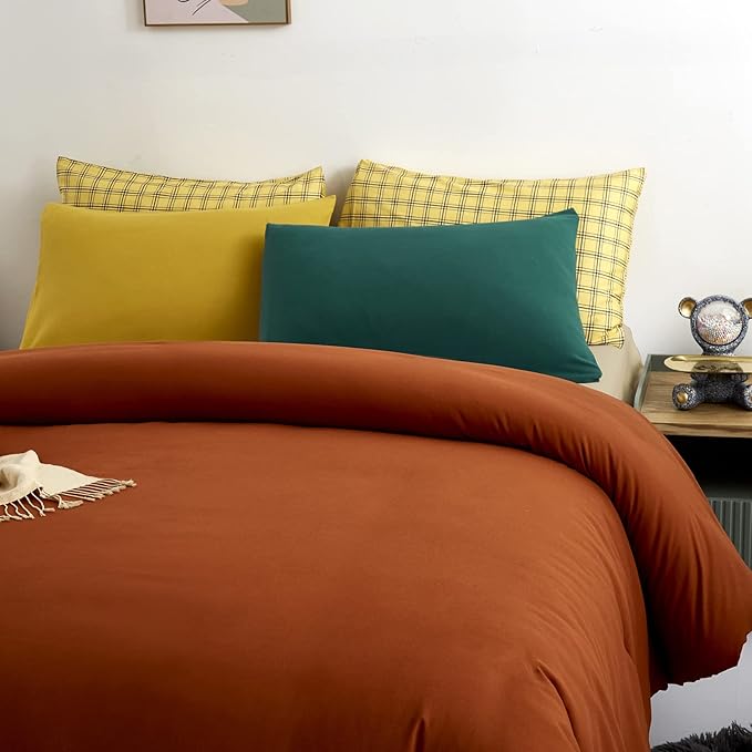 Luxlovery Rust Comforter Set California King Burnt Orange Bedding Comforter Set Caramel Bedding Set Solid Color Rust Orange Bedding Set Queen Bed Cozy Red Bronze Bedding Comforter Cal King