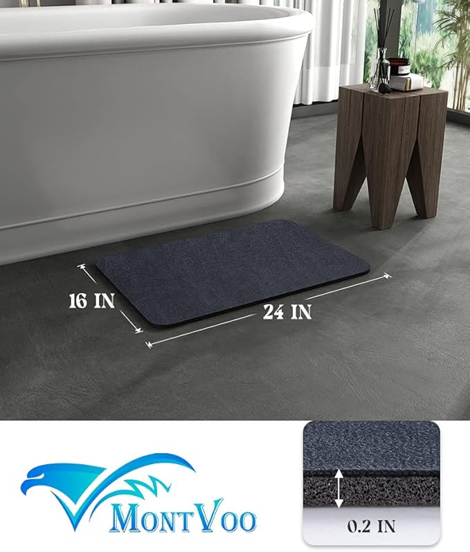 MontVoo -Bath Mat Rug-Rubber Backing Non Slip Quick Dry Absorbent Thin Bathroom Rugs Fit Under Door-Faux Suede Surface Bathroom Floor Mats-Shower Rug for in Front of Bathtub Shower Navy 16"x24"