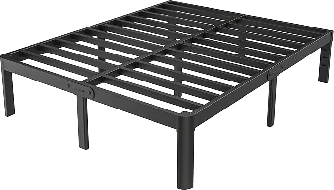 Full Size Bed Frame 16 Inch, Metal Platform Full Bed Frame No Box Spring Needed, DIY Headboard Hole, Heavy Duty Steel Support 3500 LBS, Noiseless, Round Leg, Storage Space, Easy Assembly, Black