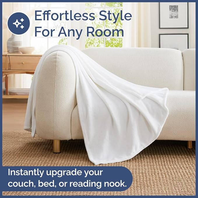 Ultra Soft Fleece Blanket Twin Size - Flannel Fleece Luxury Twin Blanket - Lightweight for Couch Bed Chair - Thick, Warm and Breathable - All Season Cozy Fuzzy, Anti-Static Microplush Bedding, White