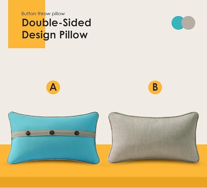 Outdoor Sunbrella Decorative Pillows with Triple Coconut Buttons Pack of 4, 20" x 12" Outdoor Pillow Set for Couch Bed Throw Patio Sofa, Canvas Aruba/Cast Ash