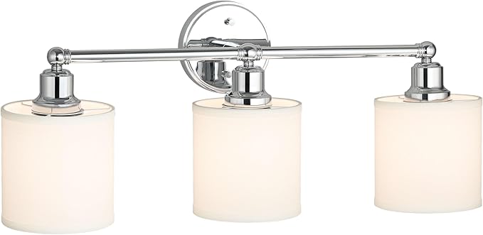 XiNBEi Lighting Wall Light, Bathroom Vanity Light with Fabric Shade, 3 Light Wall Fixture Chrome Finish for Bathroom XB-W1214-3-CH