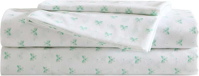 Laura Ashley Kids - Full Sheet Set, Soft & Wrinkle-Resistant Toddler Bedding Set, Deep Pockets, Girl Bed Sheets with Matching Fitted Sheet & Pillowcases (Lovely Bows Blue)