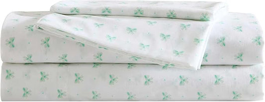Laura Ashley Kids - Queen Sheet Set, Soft & Wrinkle-Resistant Toddler Bedding Set, Deep Pockets, Girl Bed Sheets with Matching Fitted Sheet & Pillowcases (Lovely Bows Blue)
