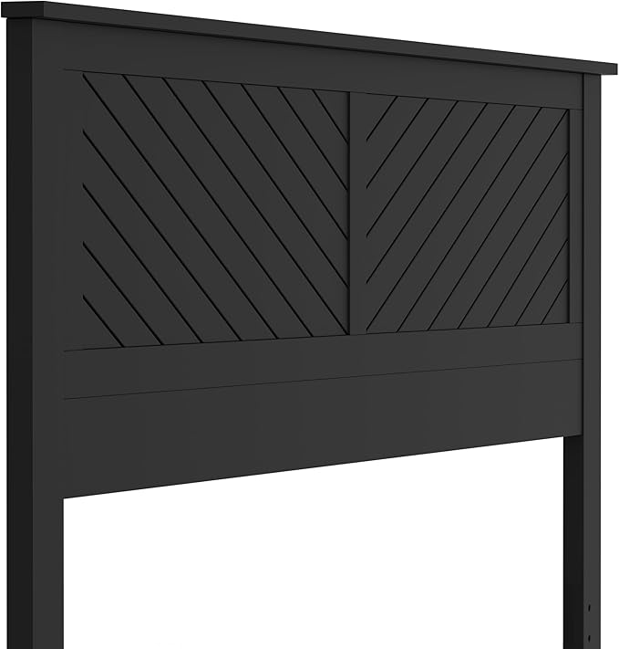 Serene Poplar Wood King Headboard, Modern Farmhouse Panel with Chevron Scoring, King Size Headboard in Black, Casual Coastal Style, Easy Assembly, Quality Materials