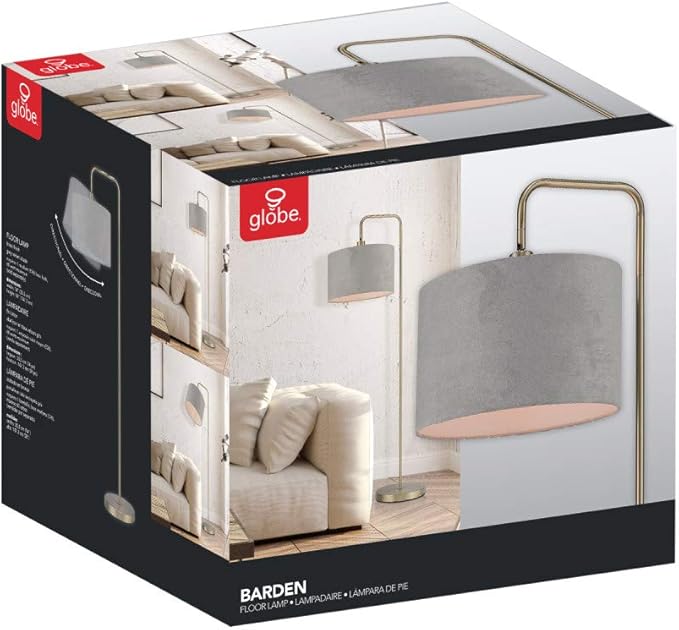 Globe Electric 67398 Barden 58" Floor Lamp, Brass, Light Gray Velvet Shade, On/Off Socket Rotary Switch