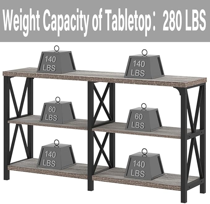 LVB Rustic Sofa Table, Farmhouse Console Table for Living Room, Hallway entryway Table with Storage, Entry Table for Foyer, Light Grey Oak, 55 Inch