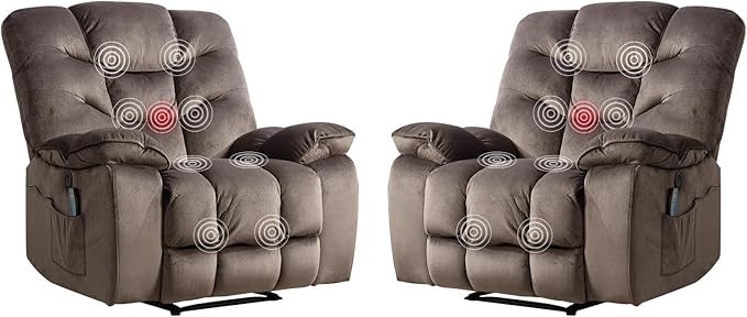 Oversized Power Recliner Chair with Massage and Heat Set of 2, 41" Wide Electric Reclining Chairs with USB Port, Breathable Fabric Overstuffed Reclining Sofa for Living Room Bedroom