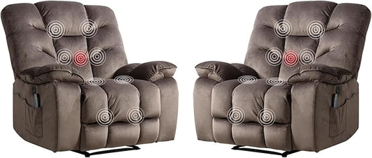 Oversized Power Recliner Chair with Massage and Heat Set of 2, 41" Wide Electric Reclining Chairs with USB Port, Breathable Fabric Overstuffed Reclining Sofa for Living Room Bedroom