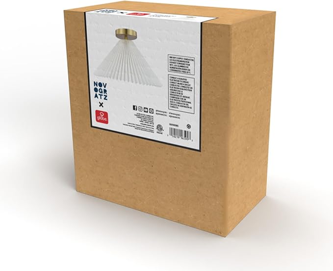 GLOBE Electric x Novogratz 66000085 2-Light Flush Mount Ceiling Light, Matte Brass Finish, Off-White Pleated Fabric Shade, Bedroom Lighting Fixtures Ceiling, Lighting for Hallway or Dining Room