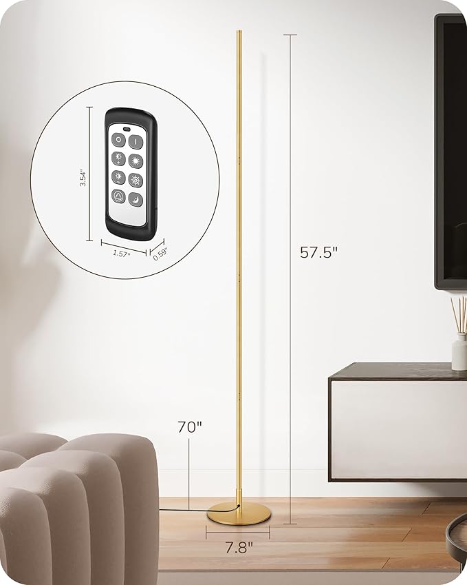 EDISHINE LED Corner Floor Lamp, Set of 2, Dimmable, Adjustable Standing Light, 7 Color Temperature 3000-6000K, Modern Minimalist Floor Lamp for Bedroom, Living Room, Office, Gold