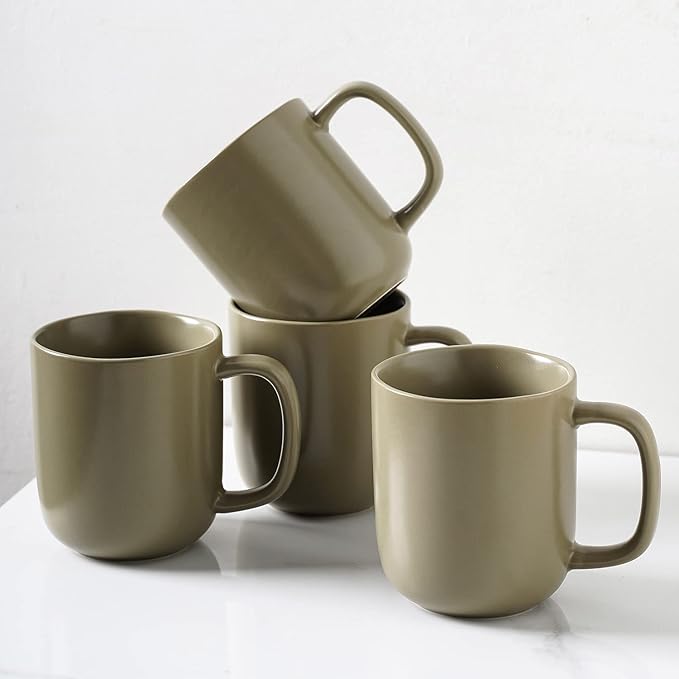 Stone Lain Stoneware Dish Set, 4 Mugs, Tom - Olive