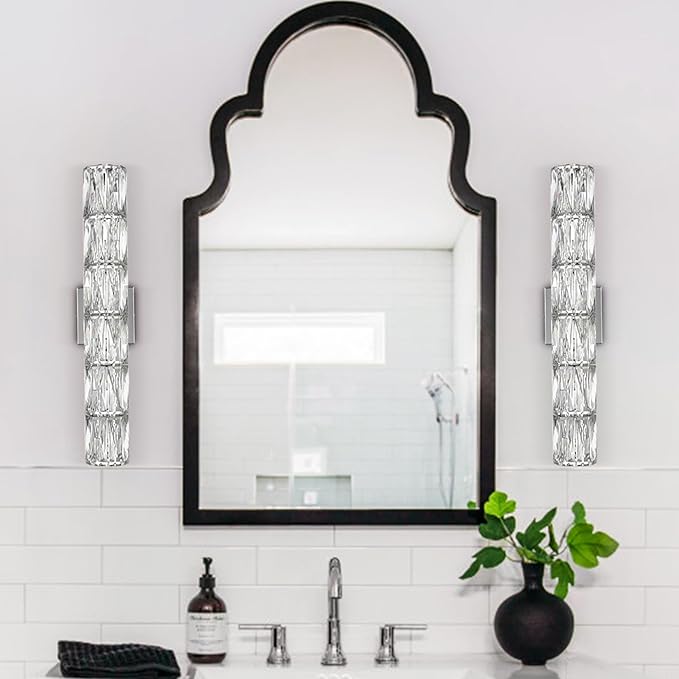 SAMTEEN Chrome Crystal Wall Sconce Contemporary 6-Light Crystal Sconces Wall Lighting Modern Nickel Wall Sconce Clear Glass Wall Light Fixture for Bathroom Living Room Bedroom Hallway